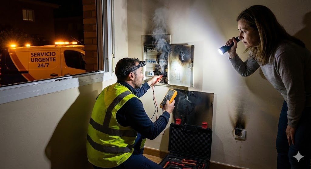 Electricista reparando avería urgente